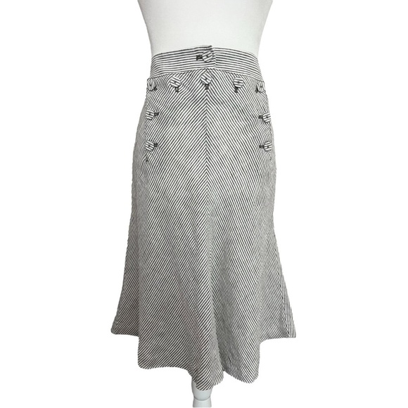 J. Crew Linen Size 4 Midi Sailor Button A-Line Skirt Striped Lace Up Back - Picture 2 of 10